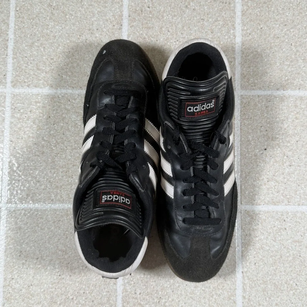 Adidas Mens Samba 034583 Black White Leather Lace Up Low Top Sneakers Size 9.5